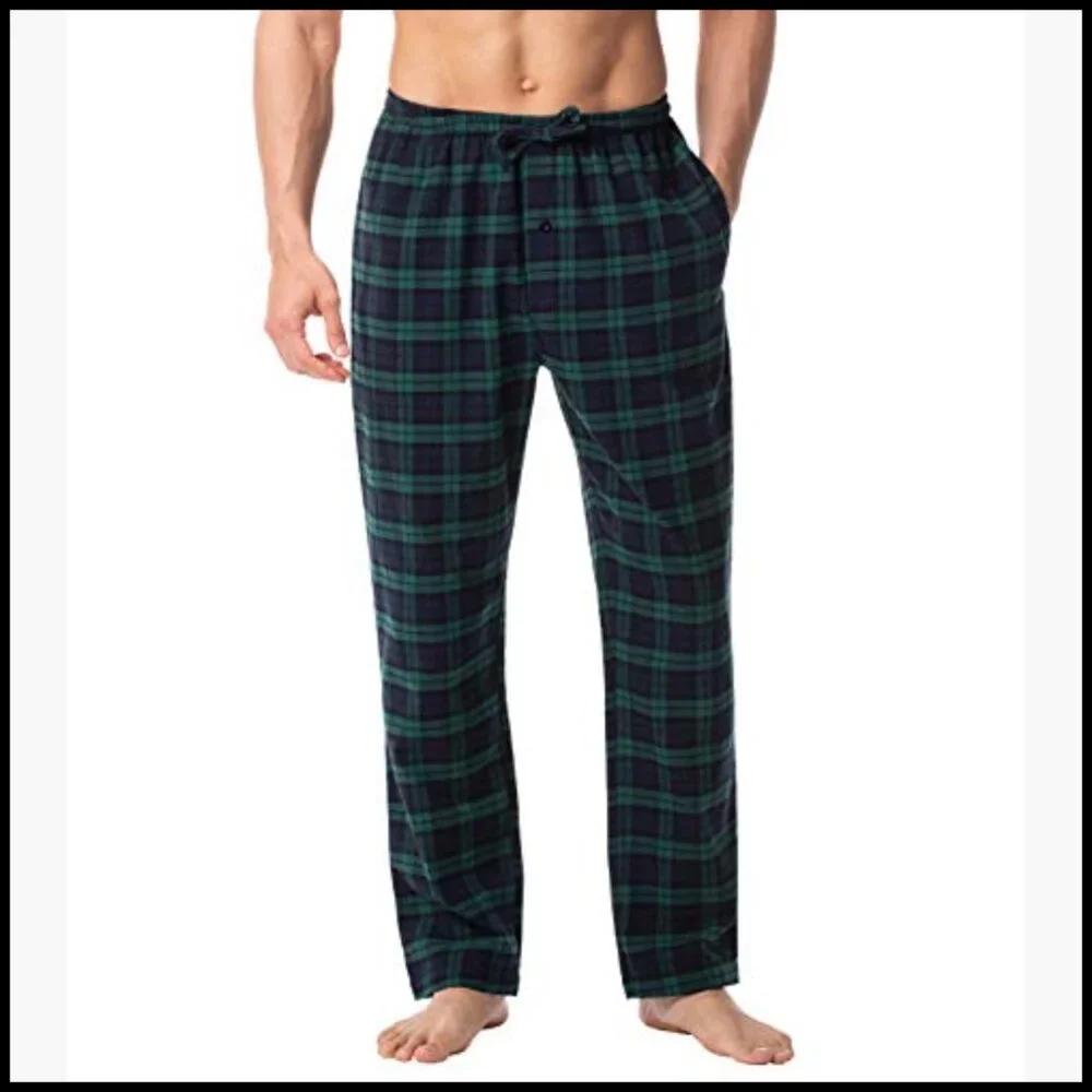 Cotton Flannel Pajama Pants with Drawstring and Pockets